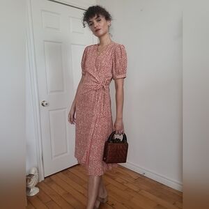 FRANK&OAK FLORAL PRINT WRAP MIDI DRESS